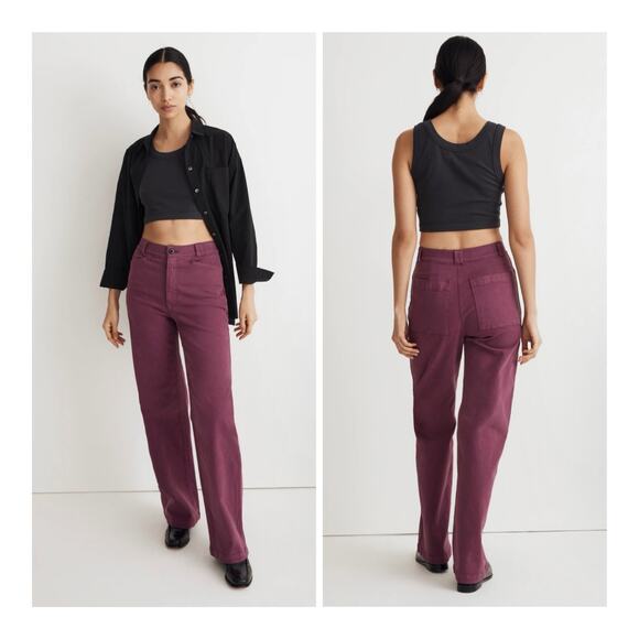 Madewell Emmett Wide-Leg Full Length Canvas Garment-Dyed Pants Iris Bloom - 25 - Picture 1 of 13